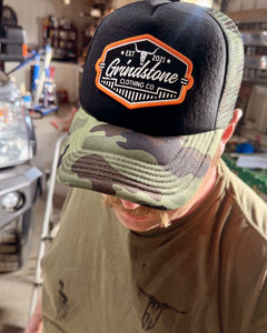 Grindstone camo trucker hat